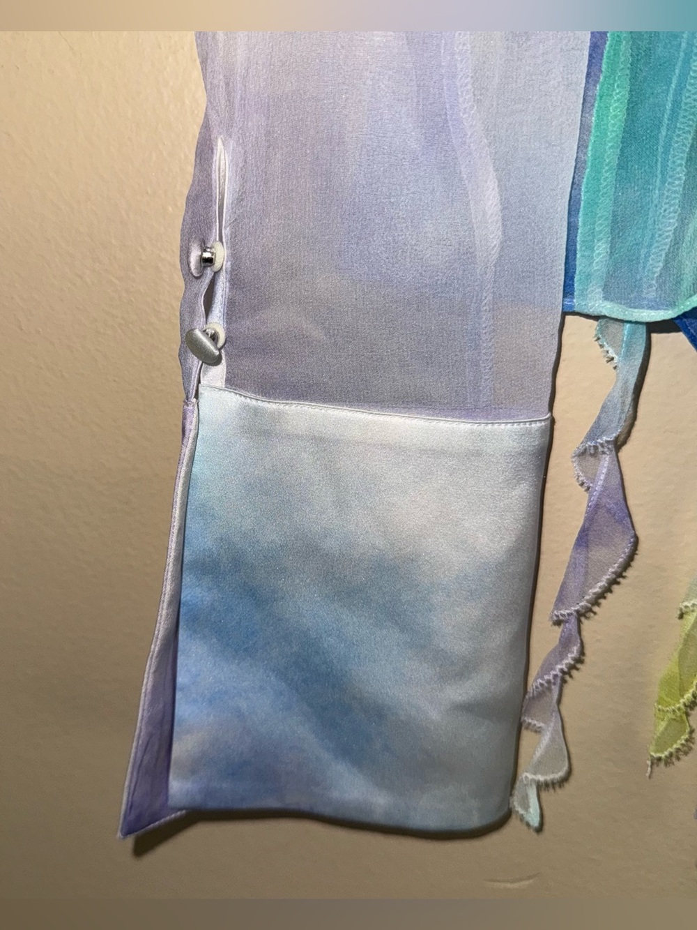 RETROFÊTE AVIVA SILK CHIFFON BLOUSE Watercolor Wave Tie Front Sheer Size L - Picture 13 of 14